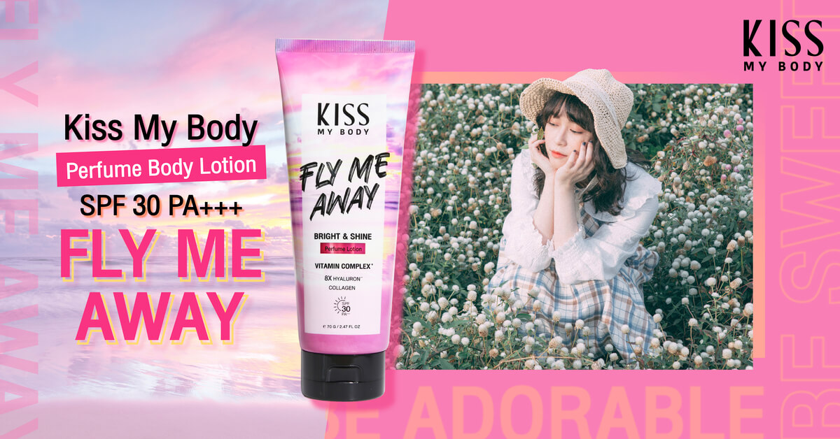 โลชั่นน้ำหอม SPF30 PA+++ กลิ่นฟลาย มี อะเวย์ Perfum Lotion (Fly Me Away) ปกป้องผิวจากแสงแดด และหอมยาวนาน 8 ชั่วโมง ด้วยกลิ่นหอมจาก Fresh Citrus, Peach และ Raspberry ให้กลิ่นหอมละมุน เติมเสน่ห์ความหวานอย่างลงตัว ​